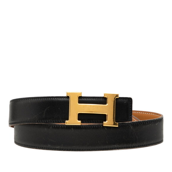 HERMES Accessories - Hermes Constance H-belt, reversible belt, size: 70, black/beige, box calf lea...